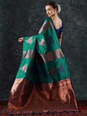 Bright Teal Green Soft Silk Saree - The Dori Store
