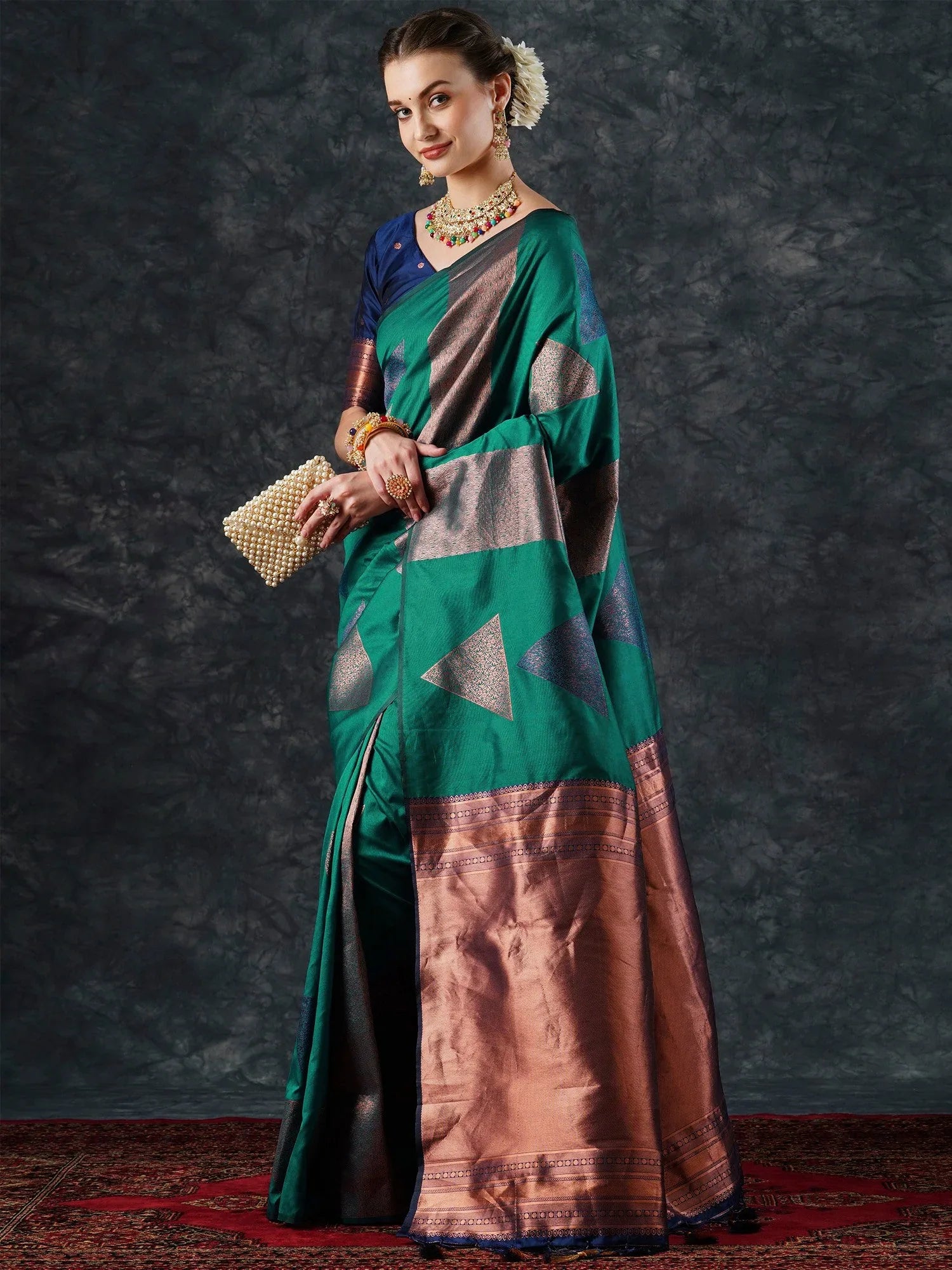 Bright Teal Green Soft Silk Saree - The Dori Store