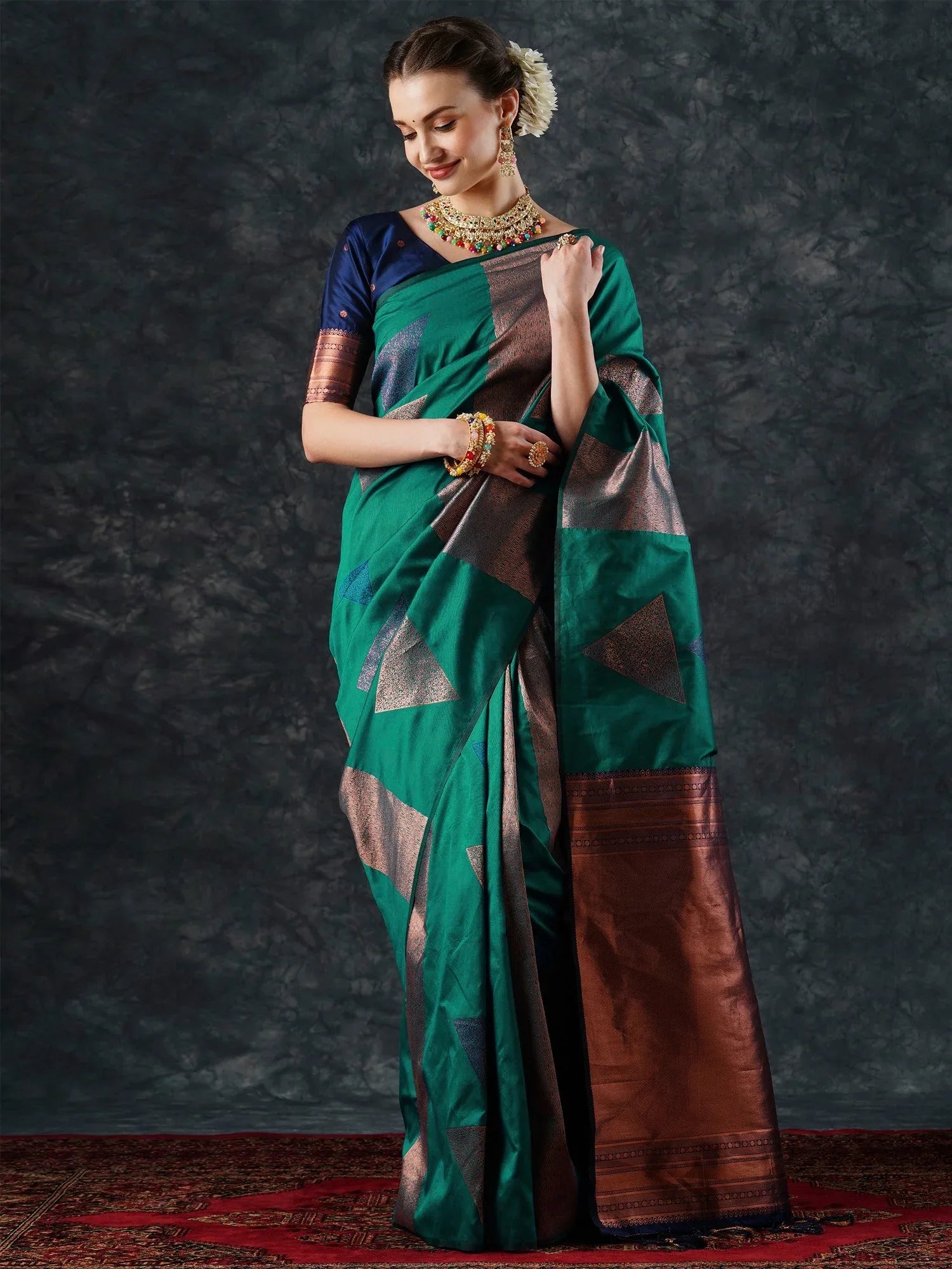 Bright Teal Green Soft Silk Saree - The Dori Store