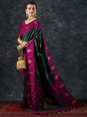 Green Banarasi Silk Blend Woven Saree - The Dori Store