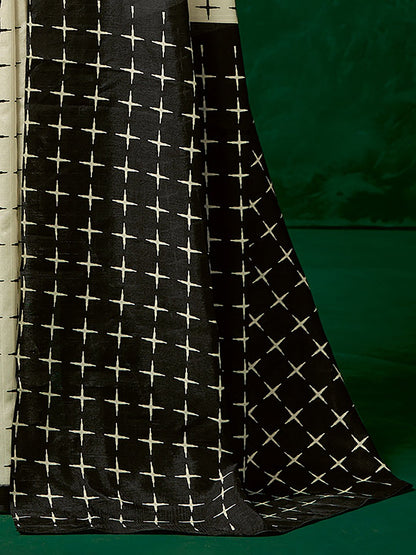 OffWhite Block Print Bhagalpuri Silk Printed Saree