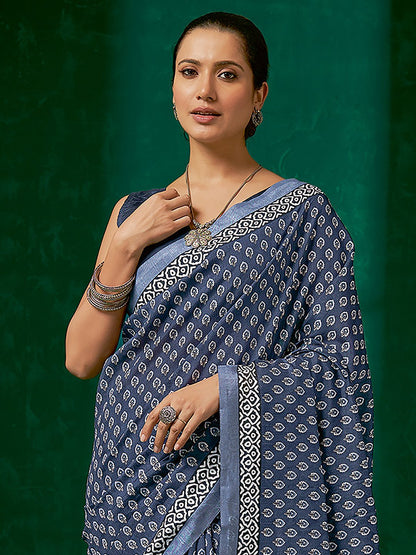 Grey Bagh Bhagalpuri Silk Printed Saree