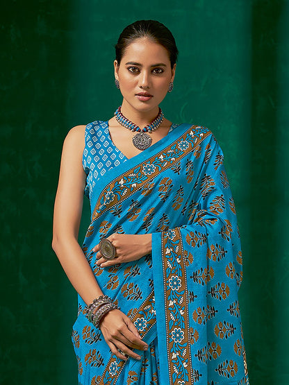 Blue Bagh Bhagalpuri Silk Printed Saree