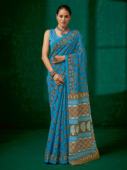 Blue Blue Bagh Bhagalpuri Silk Printed Saree