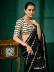 Black Block Print Bhagalpuri Silk Printed Saree - The Dori Store