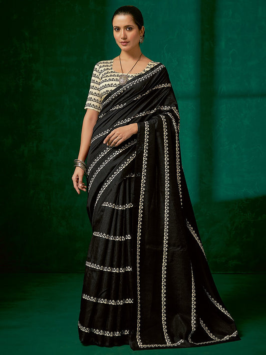 Black Black Block Print Bhagalpuri Silk Printed Saree