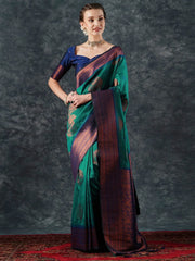 Green Teal Banarasi Silk Blend Woven Saree