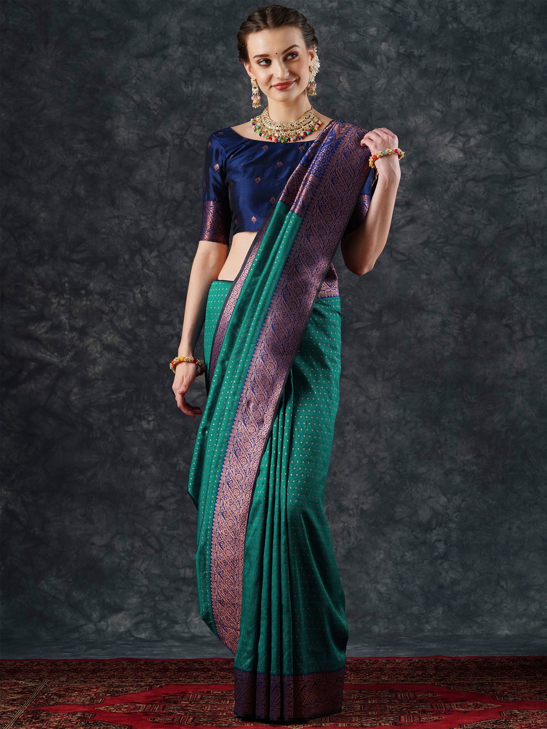 Green Teal Banarasi Silk Blend Woven Saree