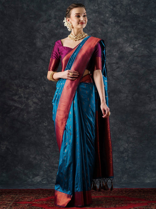 Blue Blue Banarasi Silk Blend Woven Saree