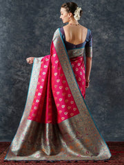 Pink Banarasi Silk Blend Woven Saree - The Dori Store