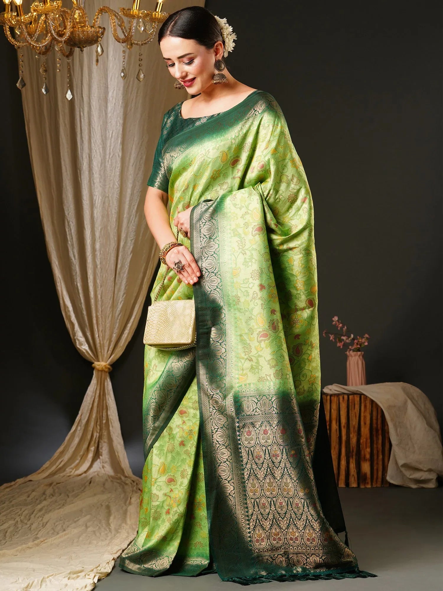 Light Green Kanjeevaram Silk Saree - The Dori Store