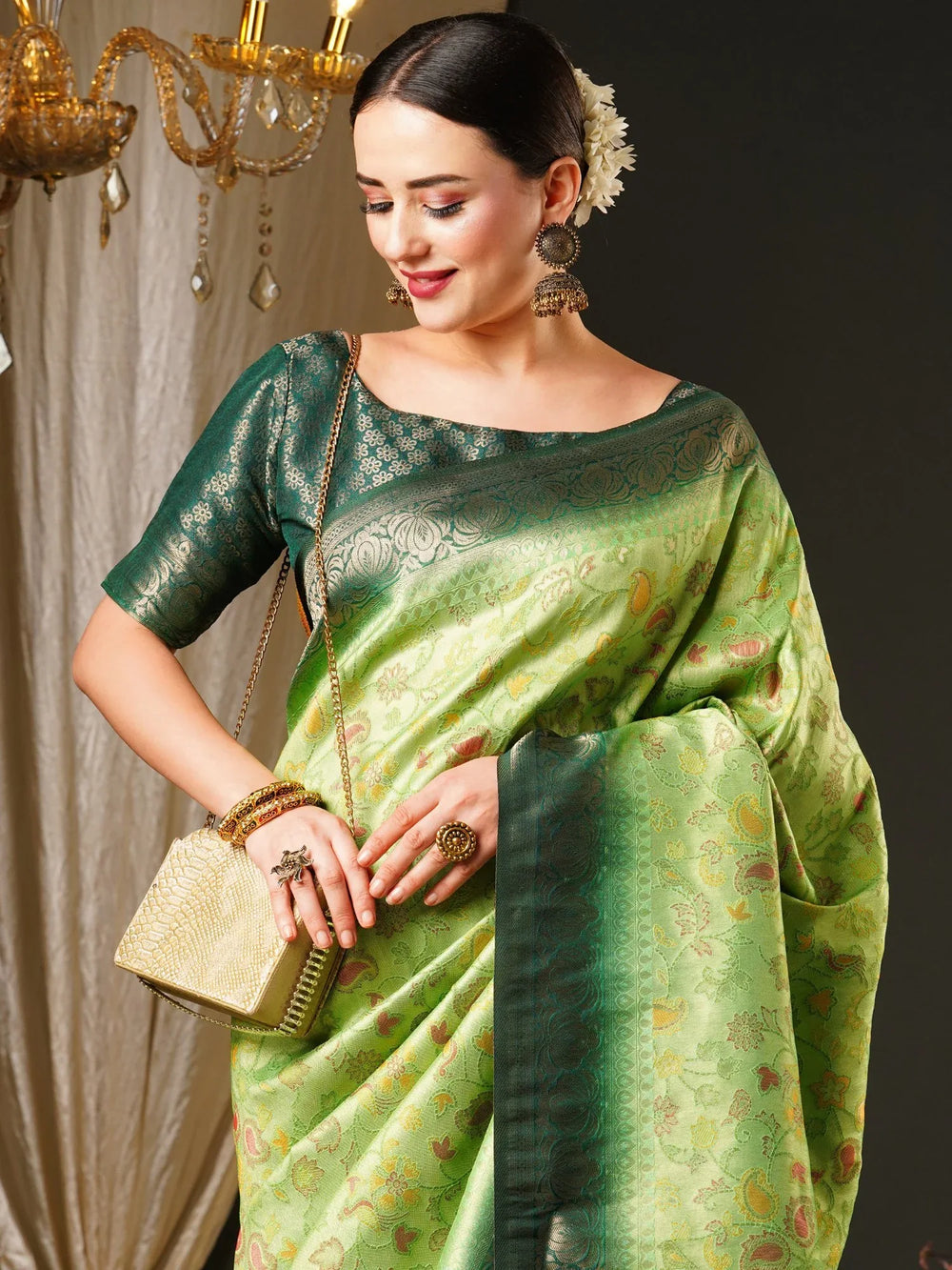 Light Green Kanjeevaram Silk Saree - The Dori Store