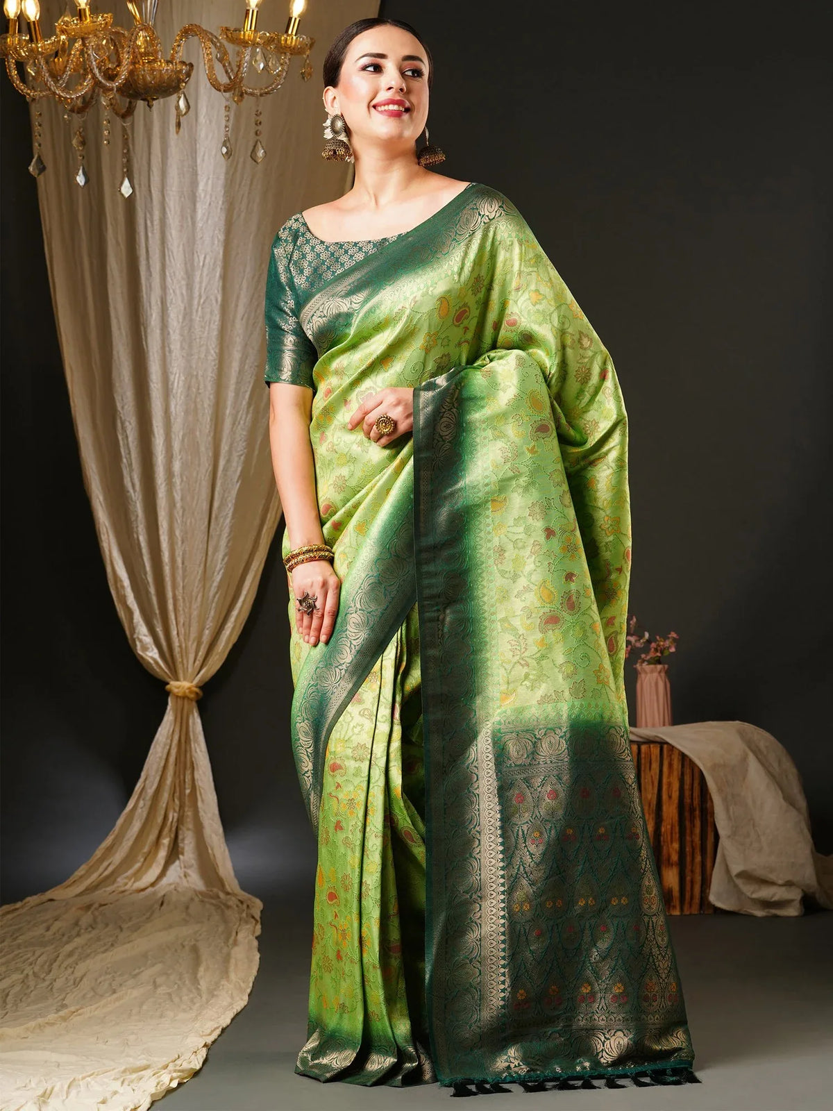 Light Green Kanjeevaram Silk Saree - The Dori Store