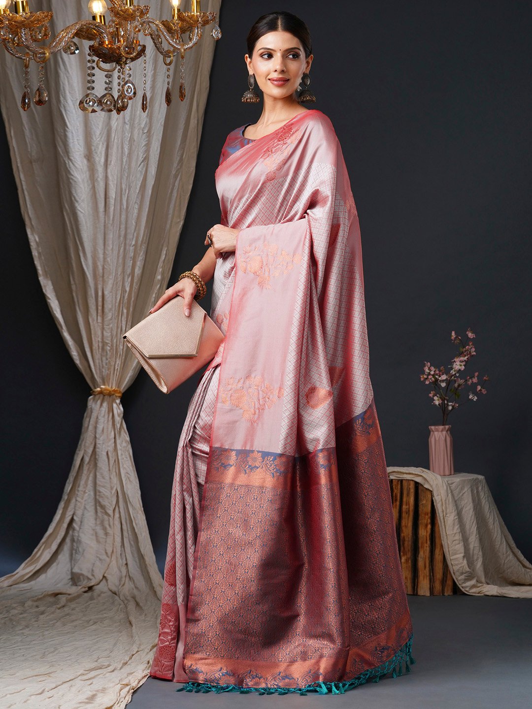 Rose Banarasi Silk Blend Woven Saree