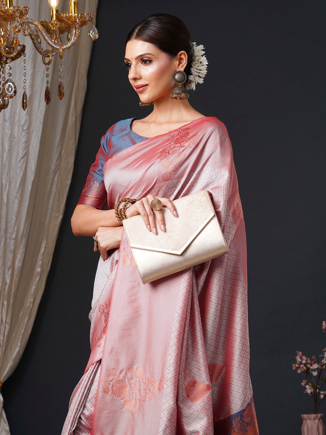 Rose Banarasi Silk Blend Woven Saree