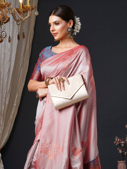 Rose Banarasi Silk Blend Woven Saree