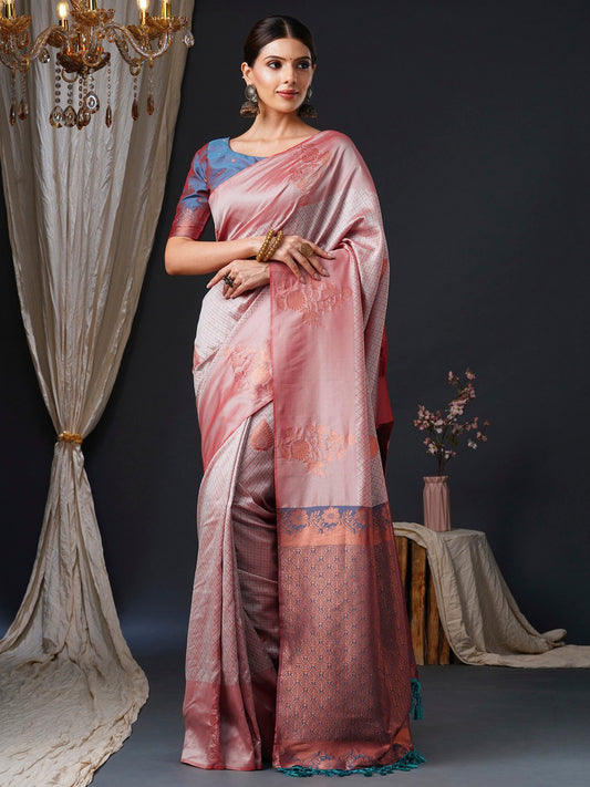 Pink Rose Banarasi Silk Blend Woven Saree