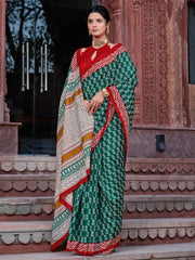 Red and Green Bhagalpuri Silk Saree - The Dori Store