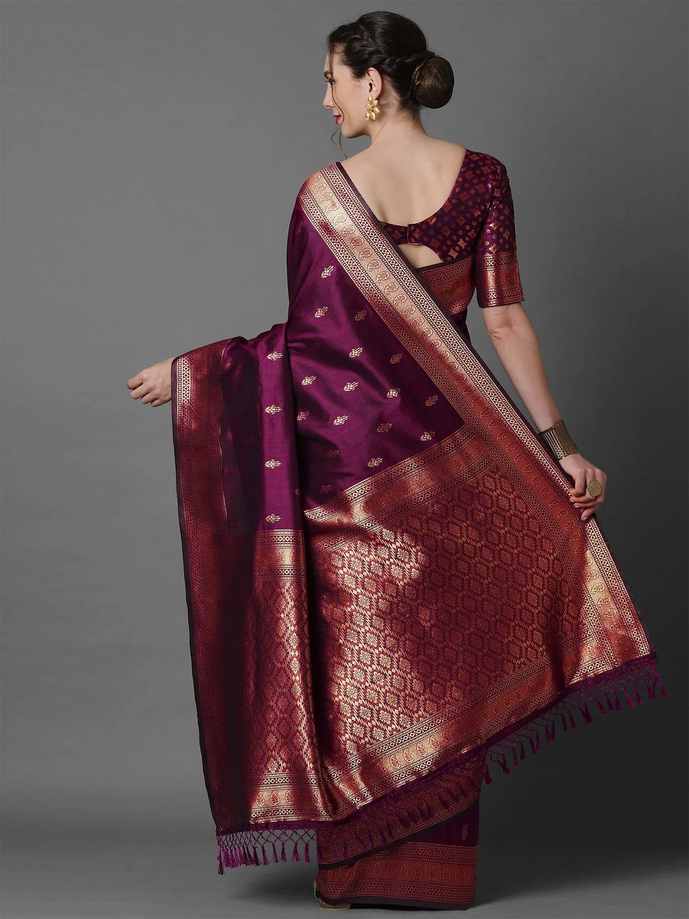 Plum Purple Banarasi Silk Saree - The Dori Store