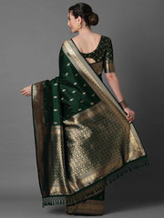 Dark Green Banarasi Silk Saree - The Dori Store