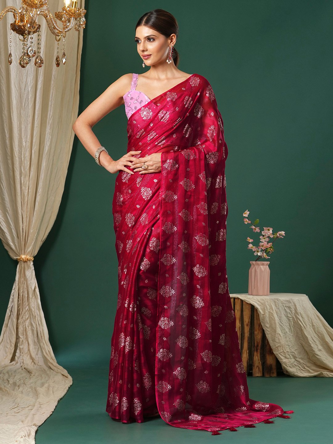 Pink Pink Party Wear Chiffon Printed Saree