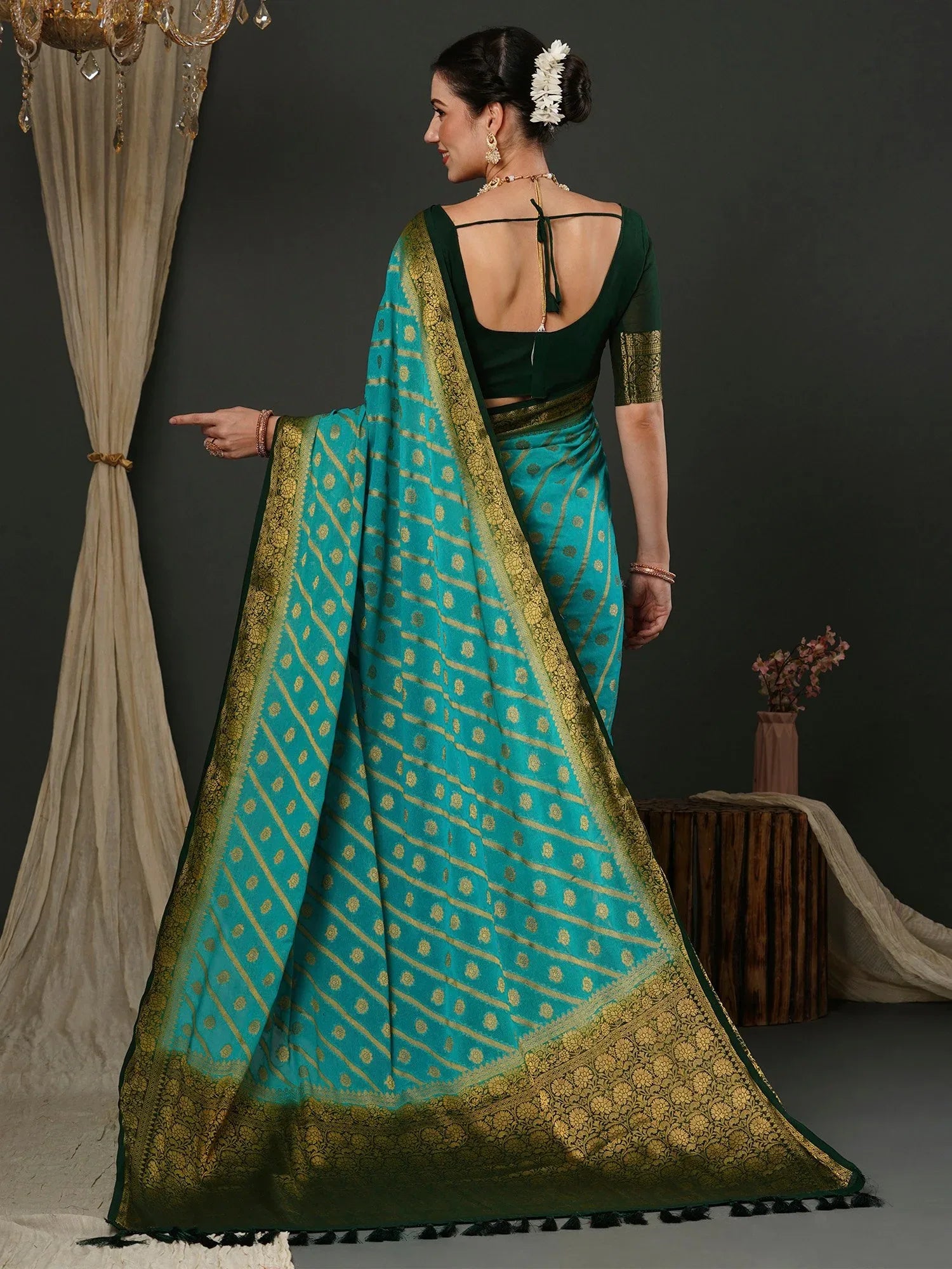 Greenish Blue Designer Georgette Saree - The Dori Store
