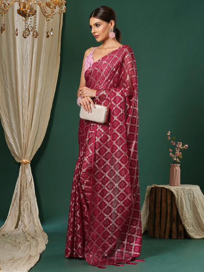 Pink Party Wear Chiffon Printed Saree