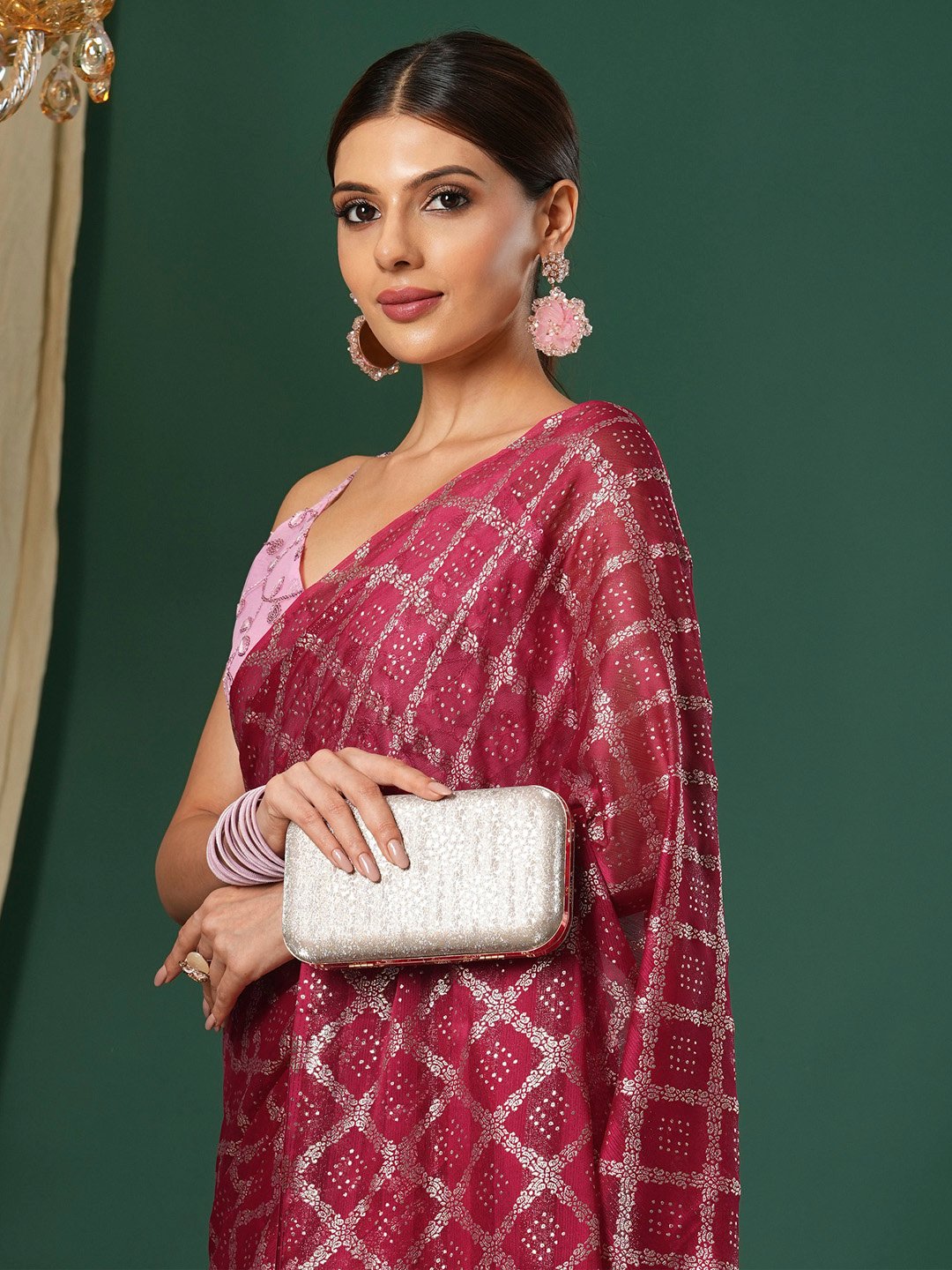 Pink Party Wear Chiffon Printed Saree