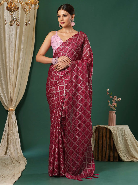 Pink Pink Party Wear Chiffon Printed Saree