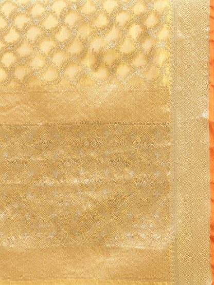 Yellow Banarasi Silk Blend Woven Saree