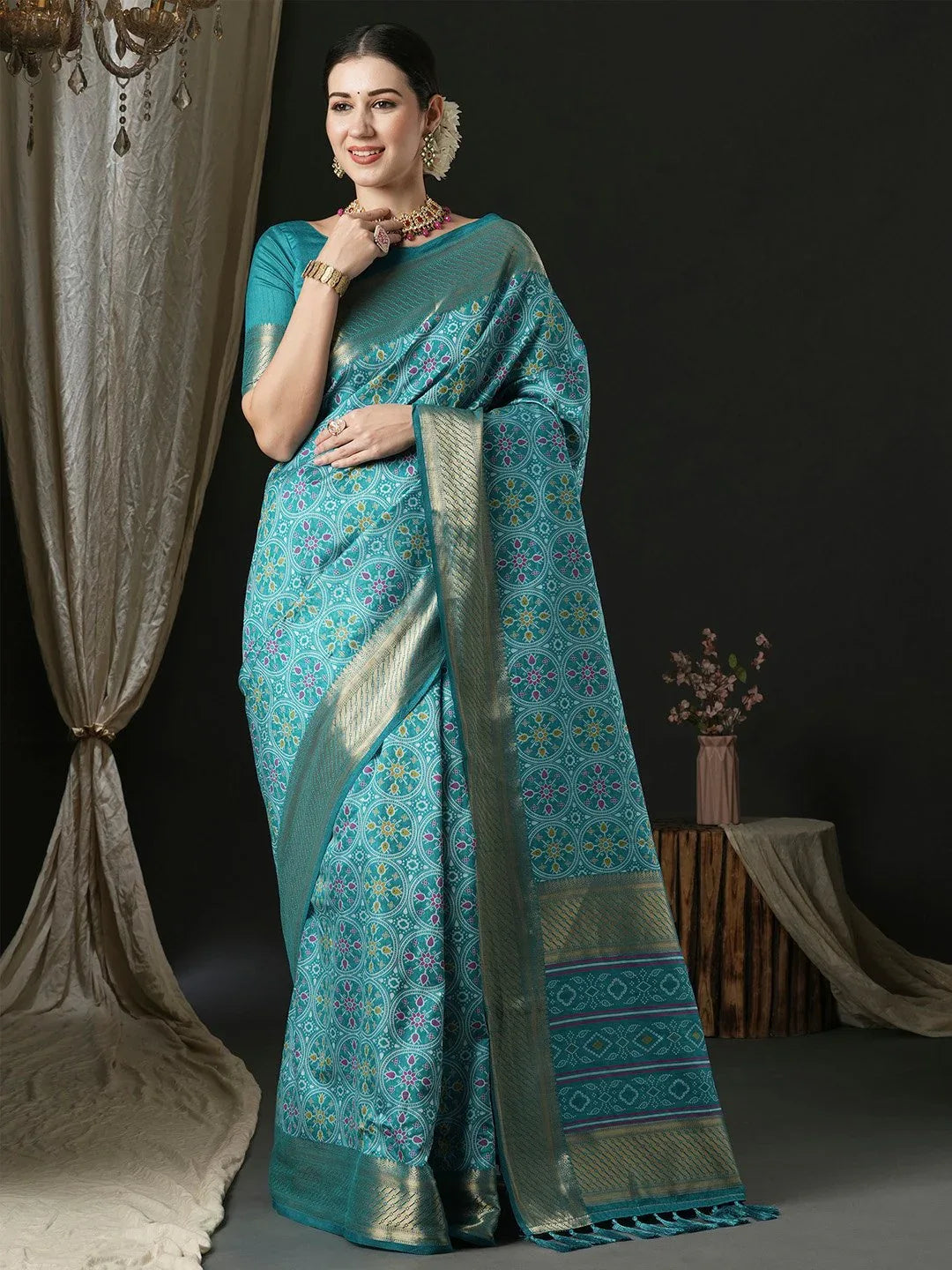 Blue Patola Silk Blend Woven Saree
