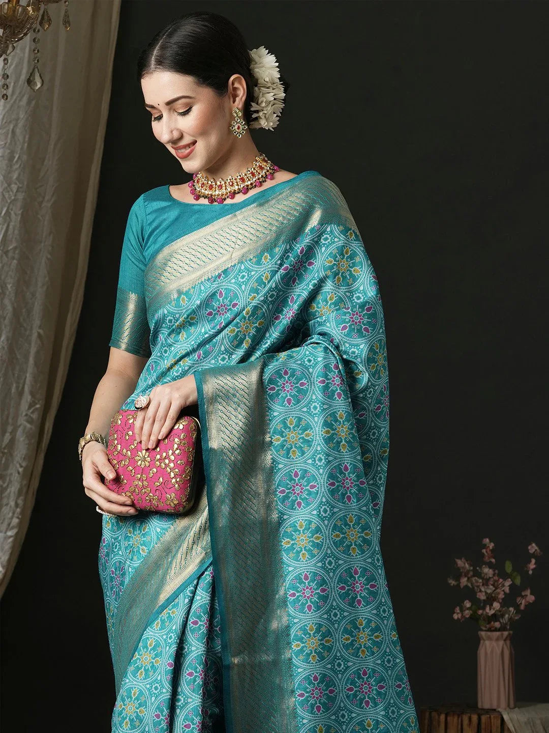 Blue Patola Silk Blend Woven Saree
