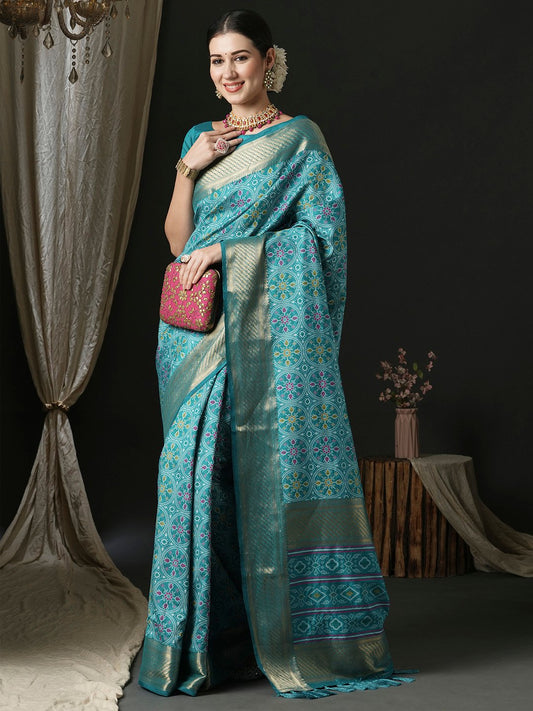 Blue Blue Patola Silk Blend Woven Saree