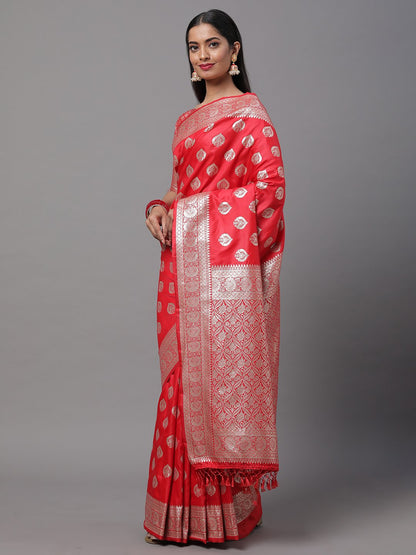 Red Banarasi Silk Blend Woven Saree