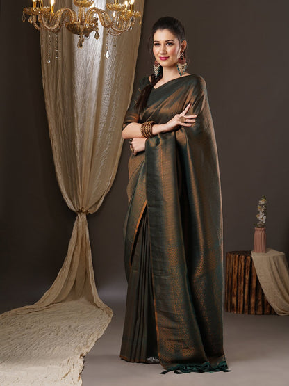 DarkGreen Kanjeevaram Georgette Woven Saree