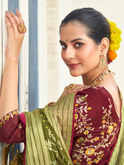 Olive Party Wear Chiffon Embellished Saree
