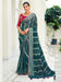 Blue Teal Party Wear Chiffon Embellished Saree