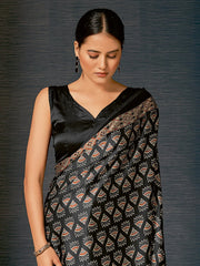 Ethnic Black Ajrakh Crepe Silk Saree - The Dori Store