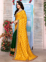 Yellow Party Wear Dola Silk Embellished Saree