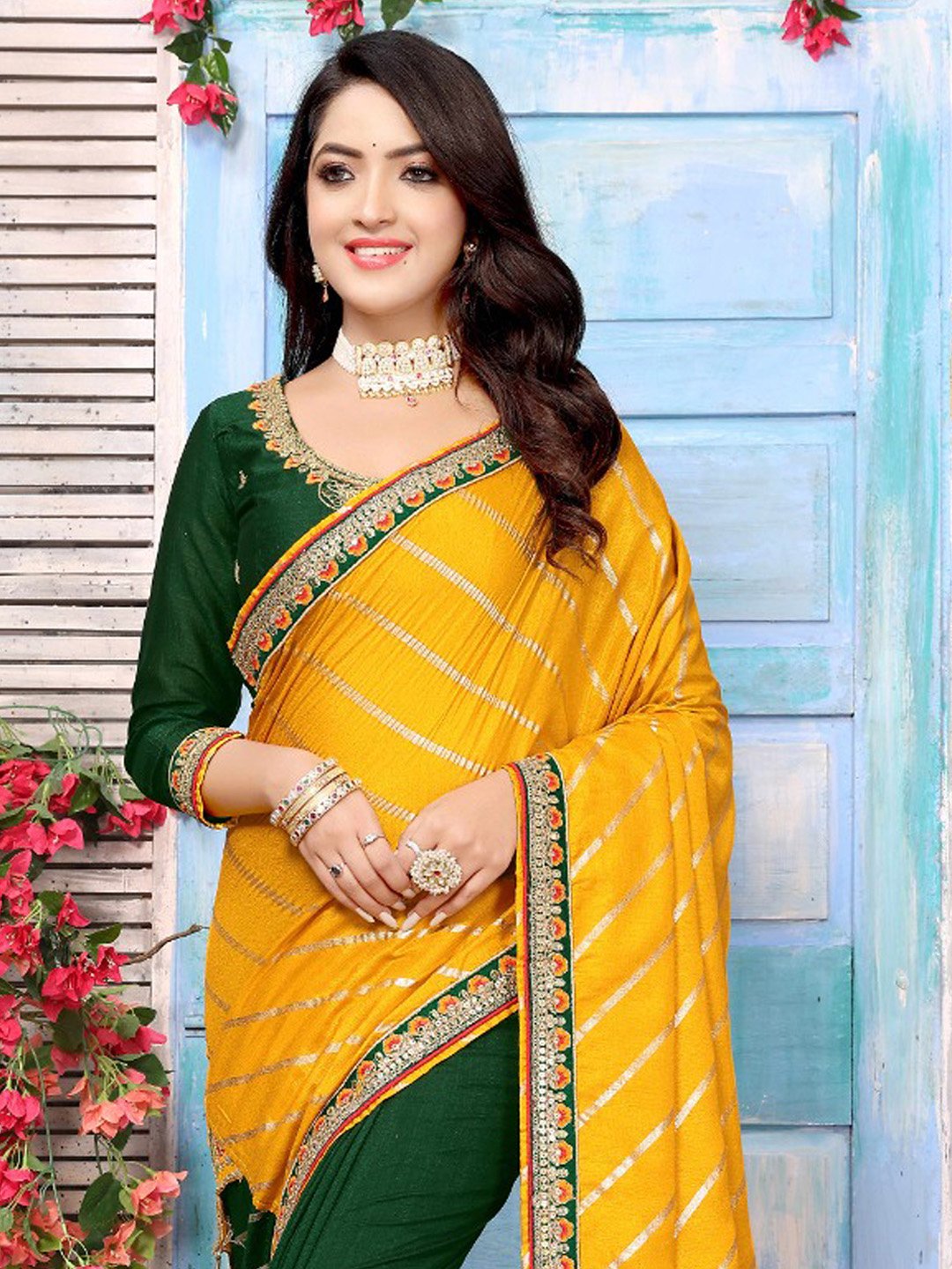 Yellow Party Wear Dola Silk Embellished Saree