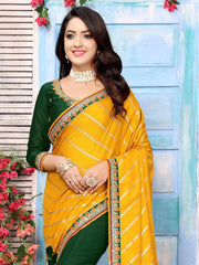 Yellow Party Wear Dola Silk Embellished Saree