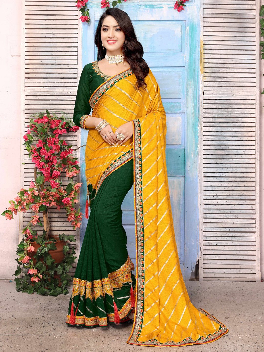 Yellow Yellow Party Wear Dola Silk Embellished Saree