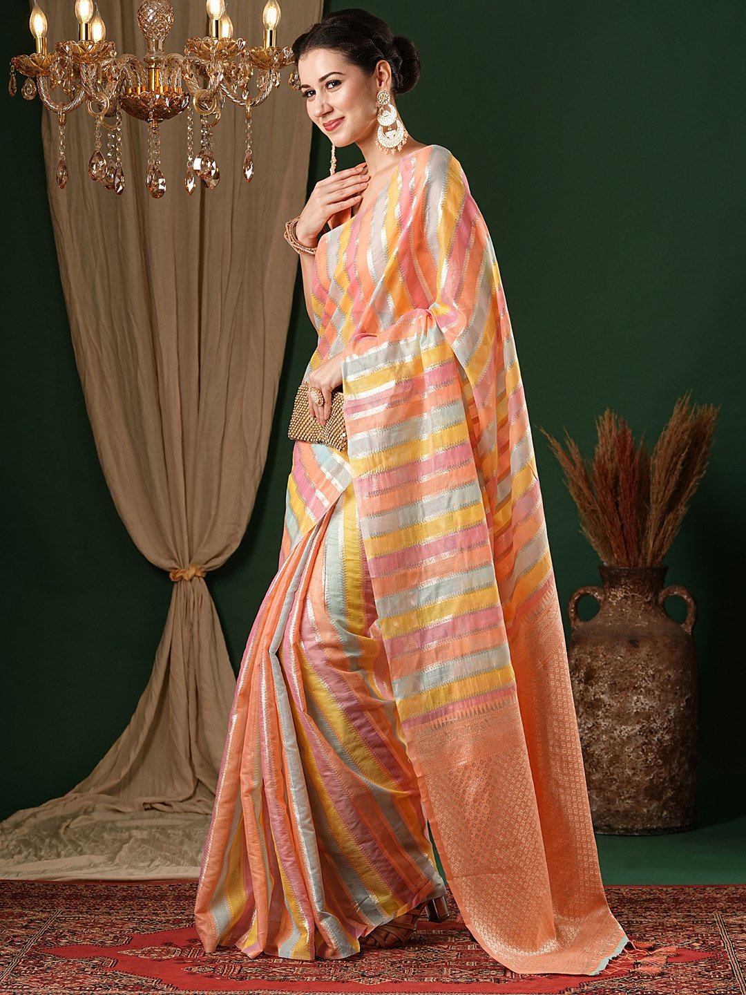 Peach Banarasi Silk Cotton Woven Saree