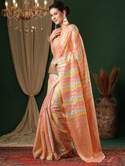 Peach Banarasi Silk Cotton Woven Saree
