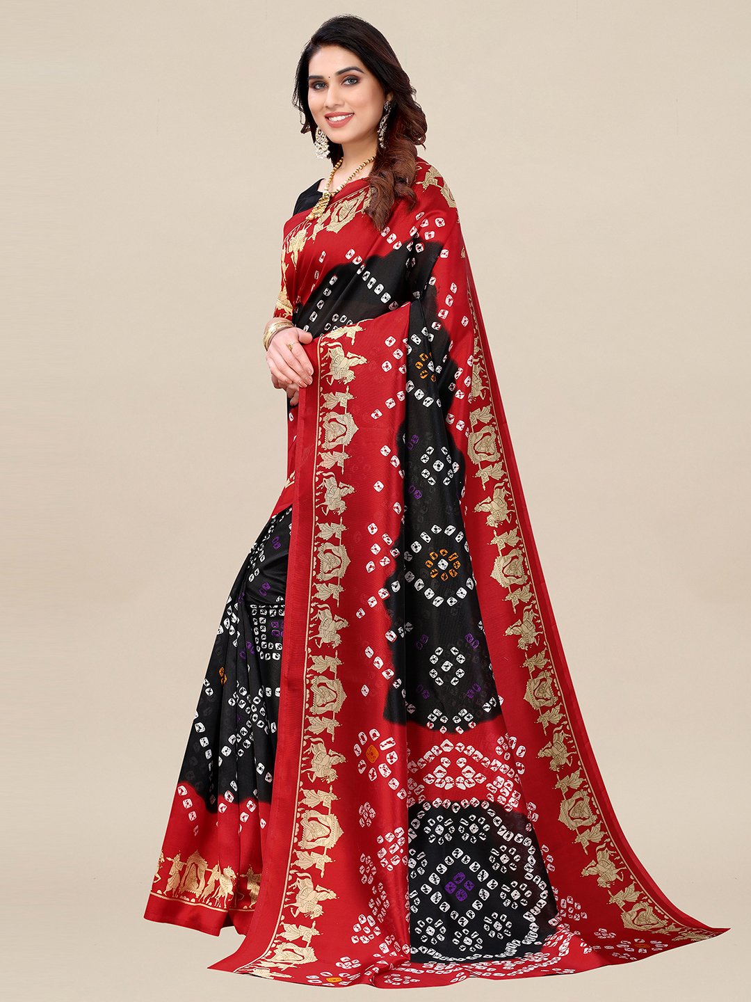 Black Bandhani Art Silk Printed Saree