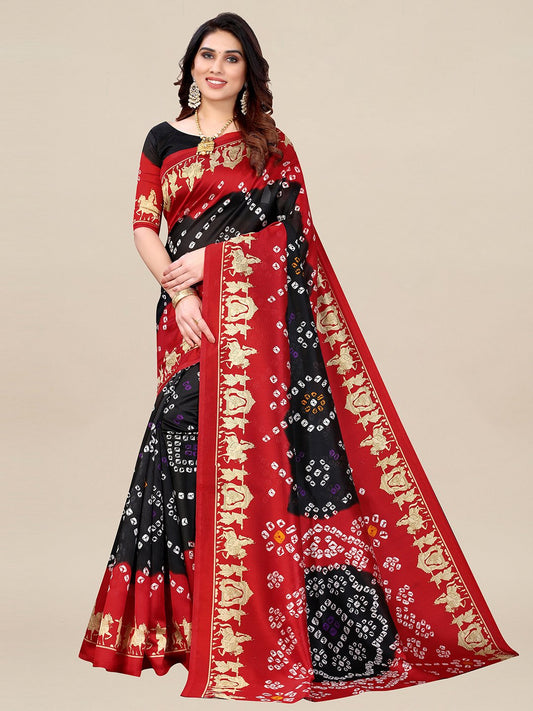 Black Black Bandhani Art Silk Printed Saree