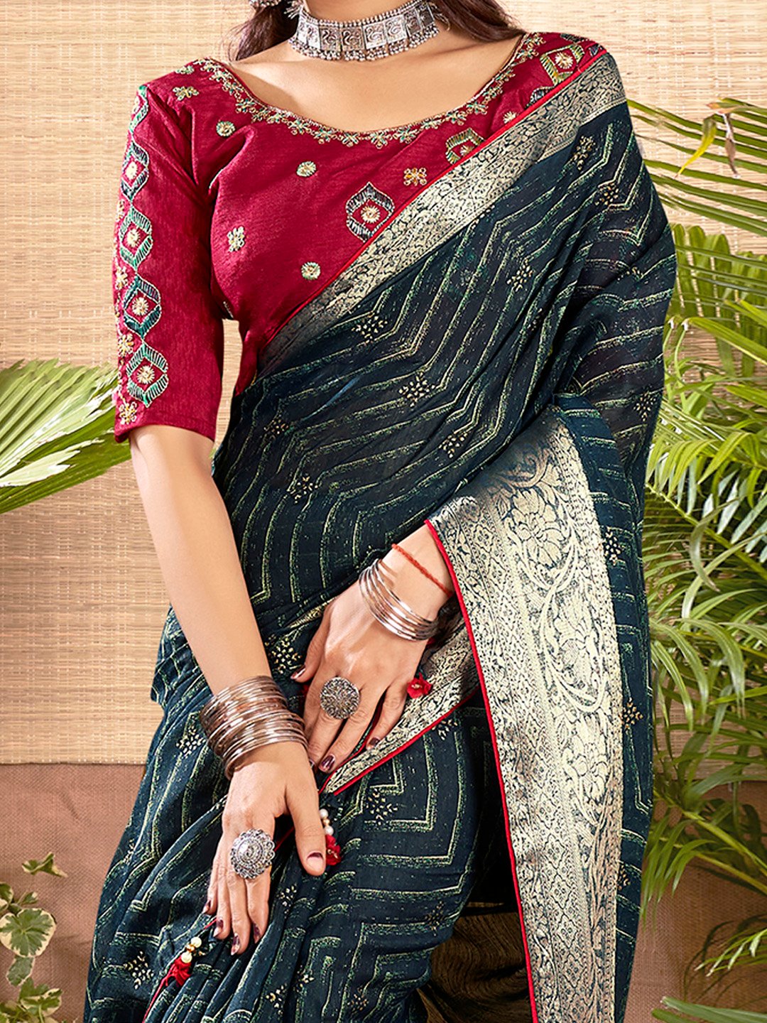 Teal Party Wear Cotton Silk Woven Saree