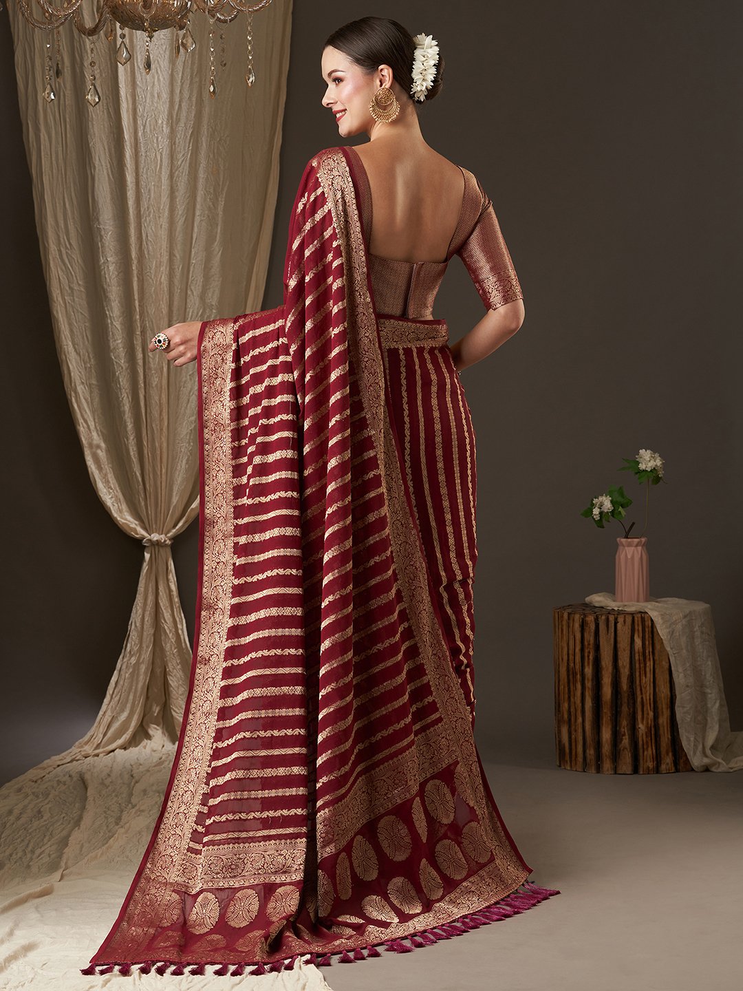 Maroon Kanjeevaram Georgette Woven Saree
