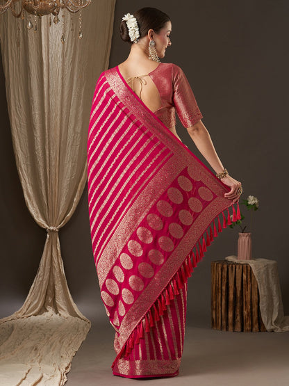 Pink Kanjeevaram Georgette Woven Saree