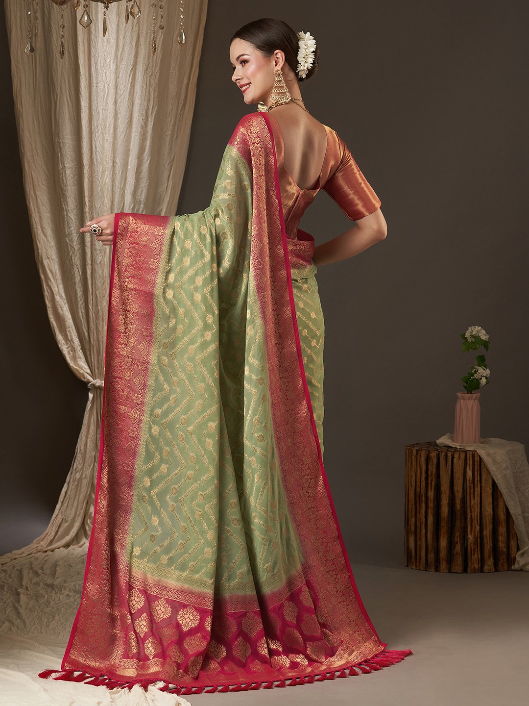 LightGreen Kanjeevaram Georgette Woven Saree
